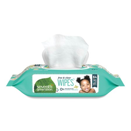 Seventh Generation Towels & Wipes, White, Fiber Cloth, 64 Wipes, Unscented, 12 PK SEV 34208CT